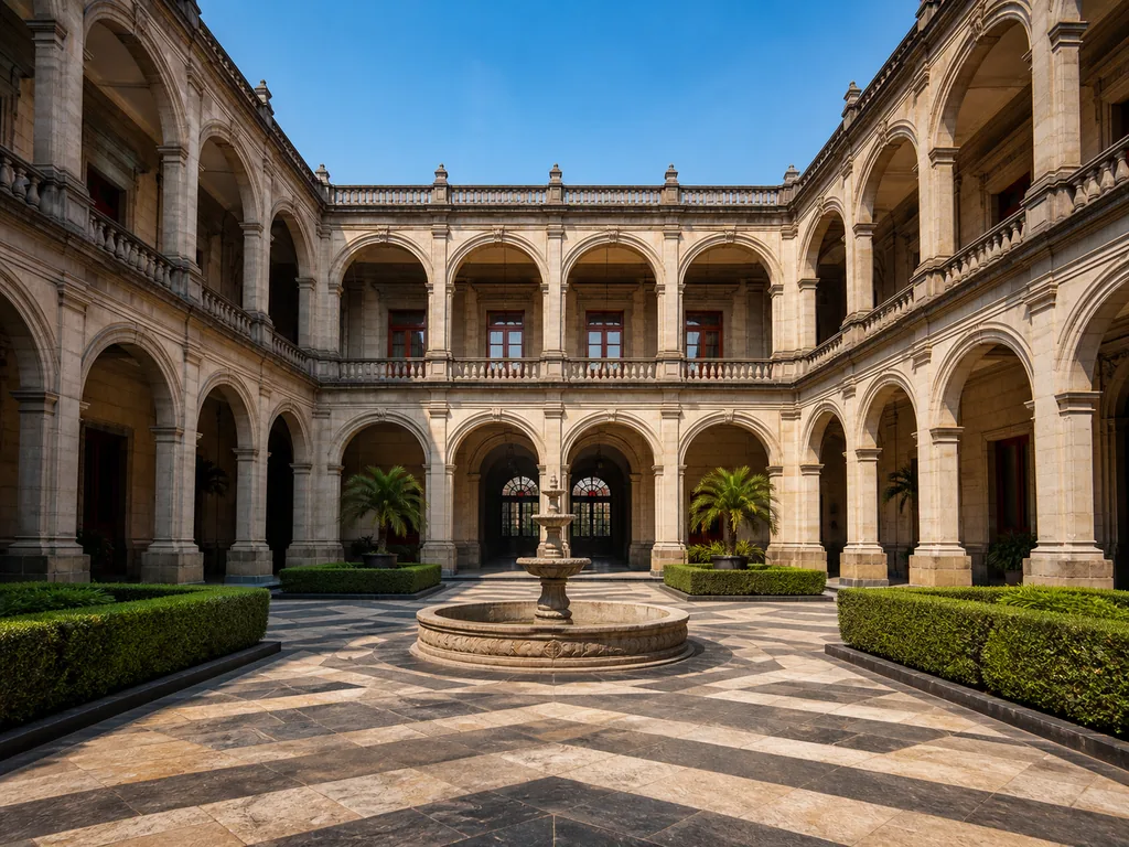 El patio central con arcadas en el corazón del Alcázar
